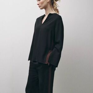 SIDE STRIPE BLOUSE ZW COLLECTION black with split neck